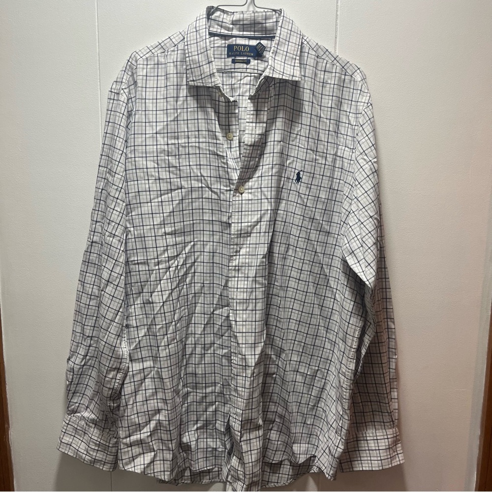 Ralph Lauren Men's Performance Shirt Size XL Cotton‎ Elastane White Plaid Button